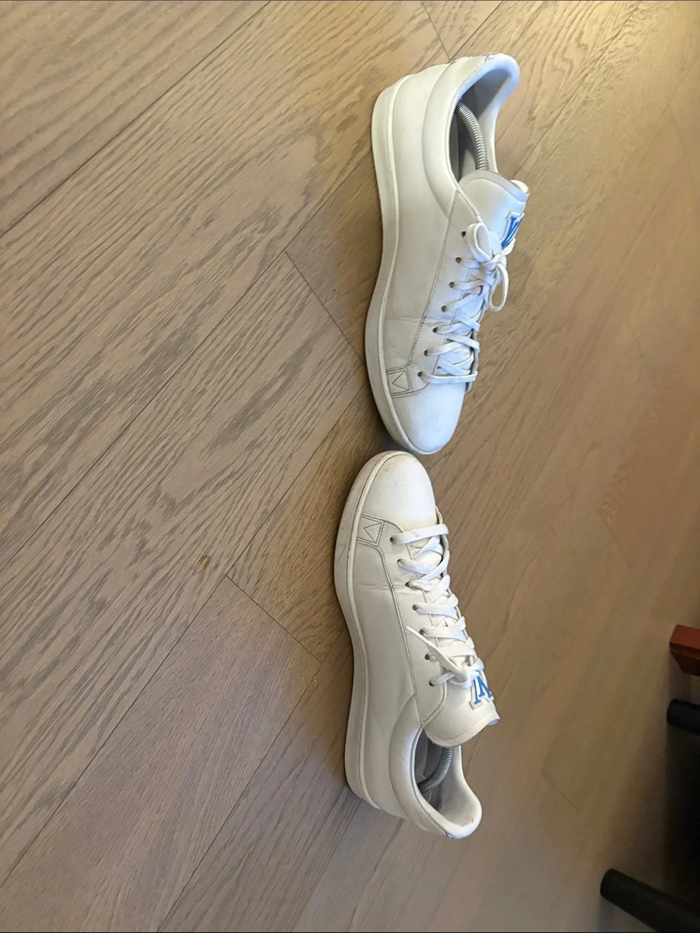 Louis Vuitton White Leather Sneakers with Blue LV Motif